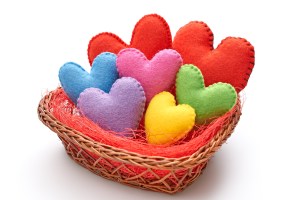 Valentines Day. Handmade Hearts  in nest. Love concept on white background