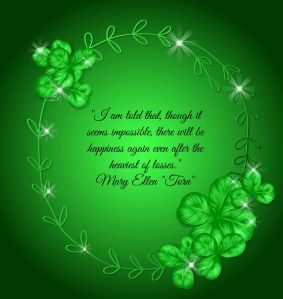 St. Patrick day card. Oval hand - drawn frame decorated with three and four leaf clovers on green gradient background.